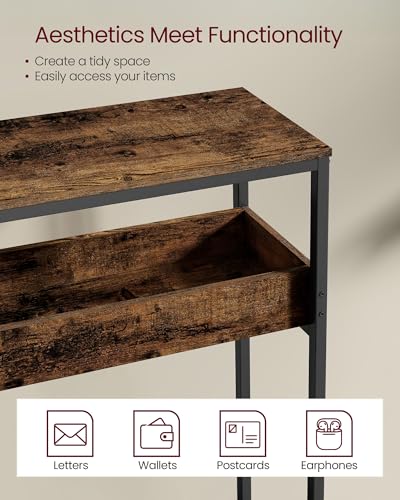 VASAGLE 39.4 Inches Console Table, Narrow Sofa Table, 2-Tier | Easy Assembly, Semi-Open Compartments, Entryway Table for Living Room, Bedroom, Rustic Brown and Ink Black ULNT091K01 - color: Rustic Brown + Ink Black, size: 9.4"D x 39.4"W x 31.5"H