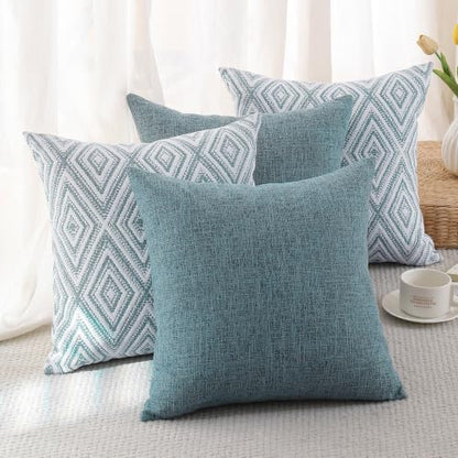 HPUK Throw Pillow Covers 20x20, Set of 4, Blue Textured Couch Pillow Covers | Polyester fabric, patterned and solid designs, hidden zippers, machine washable, for sofas and beds, inserts not included - color: Blue, size: 20" x 20" (Pack of 4)