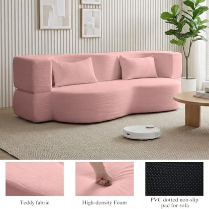 2-in-1 Folding Convertible Sofa Bed - 78 Inch Boneless Loveseat Sleeper, Foldable Floor Futon Couch with Pillow, Pull-Out Modular Matress for Small Spaces (Living Room/Bedroom/Dorm) (Pink) - color: Pink