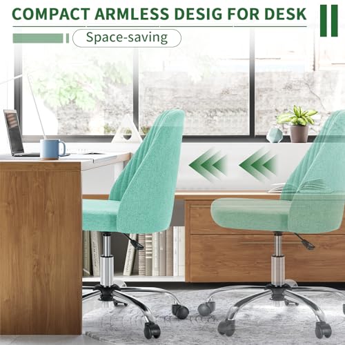 Armless Desk Chair with Comfortable Fabric Cover,Modern Home Office Chairs with Swivel Wheels for Computer Task Chairs Cute Vanity Chairs Adjustable Height for Living Room,Bed Room,Conference Office - color: Green