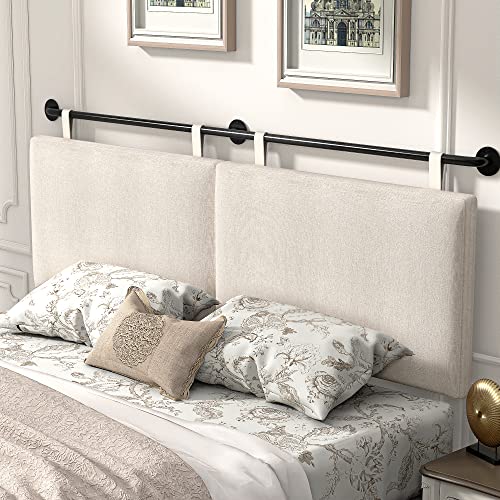 Headboard for King Size Bed, Wall Mounted Headboard with Fine Linen Upholstery and Button Tufting, Adjustable Heigh Head Board for Bedroom (Beige, King) - color: Beige, size: King