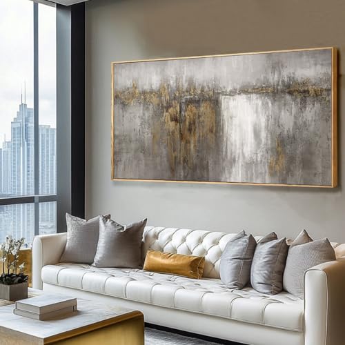 White and Gold Artwork for Walls Abstract Framed Poster Print 24"x48" Canvas Wall Art for Bedroom Neutral Artwork Decor for Office - color: Gold, size: 48"L x 24"W