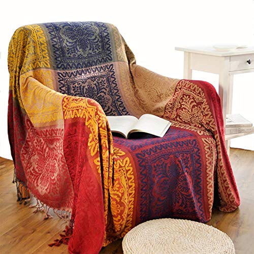 Boho Throw Blanket, Chenille Jacquard Tassels Throw Blankets for Bed Couch Soft Chair， Bohemian Fringe Tassels (Red, S:60x75 - color: Red, size: Small (60 x 75 in)