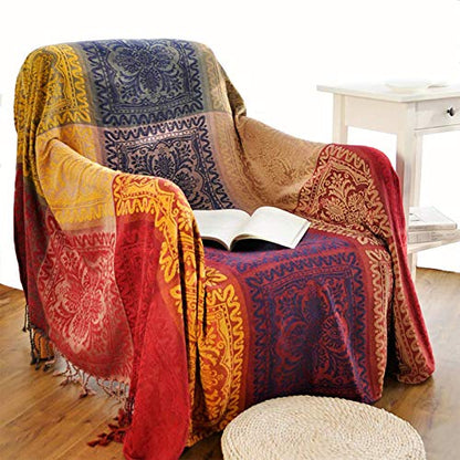 Boho Throw Blanket, Chenille Jacquard Tassels Throw Blankets for Bed Couch Soft Chair， Bohemian Fringe Tassels (Red, S:60x75 - color: Red, size: Small (60 x 75 in)