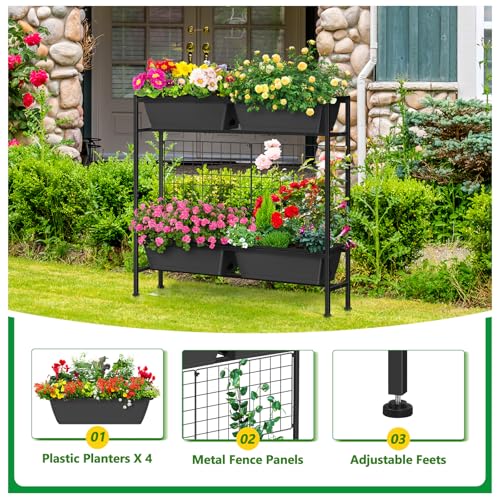 ETELI Vertical Garden Planter Raised Garden Beds with Legs Elevated Garden Planter Boxes with Legs Trellis Patio Balcony Herb Garden Planters Beds Outdoor for Flowers Vegetables, Gray - color: Gray