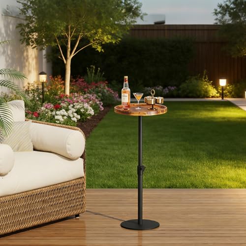 Homeiju Adjustable Round Side Table, Pedestal End Table for Small Spaces, Wooden Couch Table, Tall Drink Table for Living Room, Bedroom, Patio, Brown - style: 1 Pack