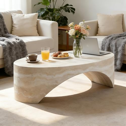 43.31" Oval Faux Marble Coffee Table (43.31" x 24"×12.6“) | Center Table, Concrete Coffee Table, Traverstine Accent Table, Living Room Furniture, Mars Pattern, No Need Assembly - color: Mars,43.31" X 24"