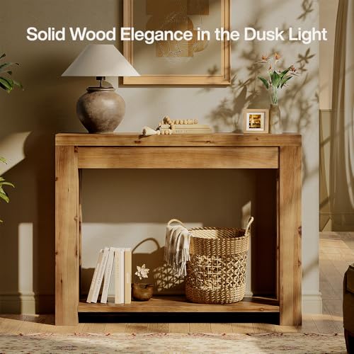 LITTLE TREE Solid Wood Console Table, Farmhouse 2-Tier Entryway Table, 43.3-Inch Narrow Sofa Table Behind The Couch for Living Room, Hallway, Foyer, Entrance