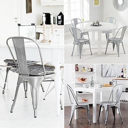 Devoko Metal Indoor-Outdoor Chairs Distressed Style Kitchen Dining Chairs Stackable Side Chair with Back Set of 4 (Silver) - color: Silver