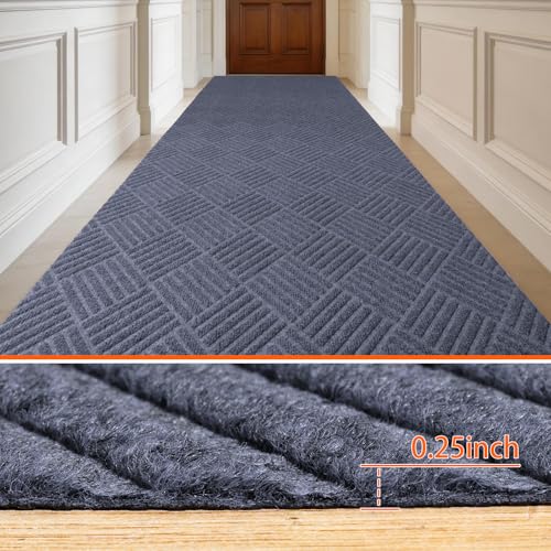 Indoor Outdoor Runner Rug 3 x 10 ft, Gray Non Slip Rubber Backed Floor Runner, Low Profile Area Carpet for Hallway, Kitchen, Entryway, Balcony, Garage, Stairs & Laundry, Geometric - color: Geometric-gray, size: 3ft X 10ft (Runner)