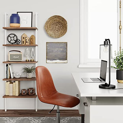 Nathan James Theo 5-Shelf Wood Modern Bookcase, Open Wall Mount Ladder Bookshelf with Industrial Metal Frame, Light Brown Oak/White - color: Theo Oak/White, size: Set of 1