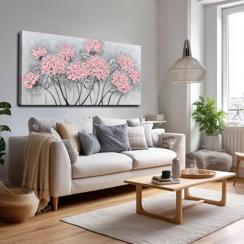 SOUGUAN Botanical Wall Art Oil Painting Pink Flower Pictures Wall Decor Large Artwork for Living Room Kitchen Home Decorations 24x48 Inch - color: Pink, size: 48"L x 24"W