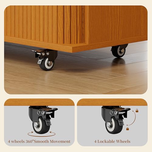 DHH Rolling Kitchen Island with Drop Leaf Countertop&Ample Storage - 39.4" Small Mobile Kitchen Cart On Wheels with Sliding Door,Drawers,Spice Rack & 2-Tier Storage (Yellow Walnut) - color: Yellow Walnut