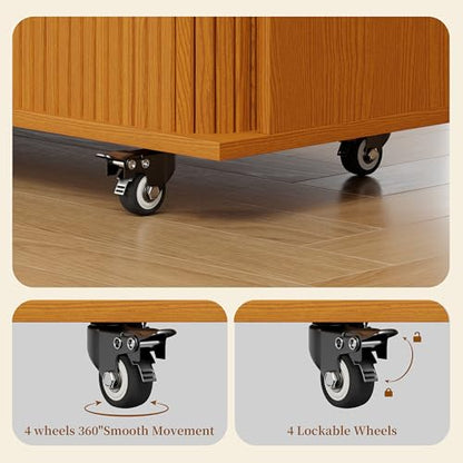 DHH Rolling Kitchen Island with Drop Leaf Countertop&Ample Storage - 39.4" Small Mobile Kitchen Cart On Wheels with Sliding Door,Drawers,Spice Rack & 2-Tier Storage (Yellow Walnut) - color: Yellow Walnut