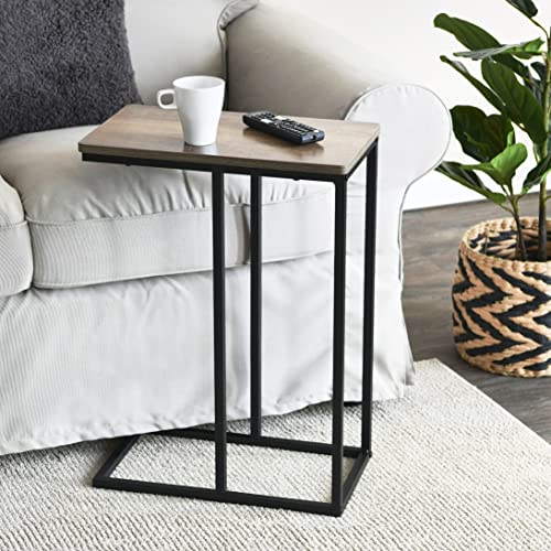 Household Essentials Ashwood Industrial Narrow End Table | Metal C Shaped Frame and Rectangle Faux Wood Top, C Table - color: Ashwood