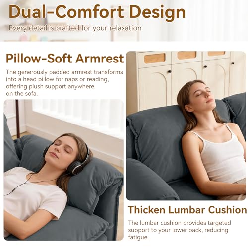 63" 3-in-1 Velvet Convertible Sleeper Sofa Bed, Modern Adjustable Backrest Loveseat Pull Out Couch with USB & Side Pocket, Small Space Love Seat Sofa Bed for Living Room, Bedroom, Grey Velvet - color: Grey