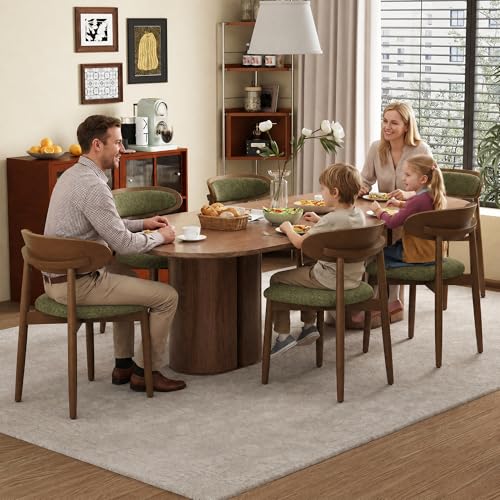 Dining Chairs Set of 2, Upholstered Dining Room Chairs with Solid Wood Legs | Mid Century Modern Dining Chairs, Fabric Kitchen Chairs with Ergonomic Curved Backrest for Dining Room, Vanity, Green - color: Green, size: Set of 2