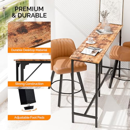 VINGLI 71 Inch Counter Height Bar Table Set with 2 Bar Stools, Wood Narrow Long Pub Table Set, Compact Bar Table for Kitchen/Dining Room/Sofa, Brown - color: Brown, size: 71"L
