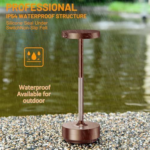 LED Cordless Table Lamp Rechargeable,Battery Powered Outdoor Table Light | 3 Color Stepless Dimming,5000mAh 72Hrs Long Lasting Battery Operated,Portable Waterproof Touch for Patio Restaurant Dining - color: 2 Pack Brown