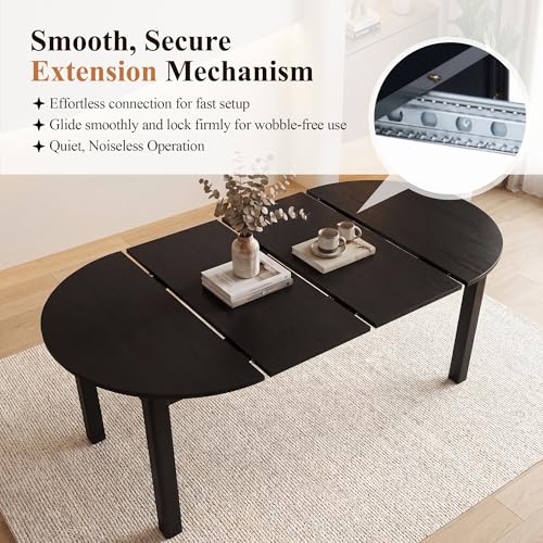 HNY Extendable Dining Table Round to Oval for 4-8, 42"-77" Oak Veneer Kitchen Table with Sturdy Legs, Modern Farmhouse Expandable Dining Room Table for Family Gatherings & Small Apartments, Black - color: Black