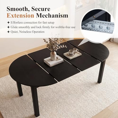HNY Extendable Dining Table Round to Oval for 4-8, 42"-77" Oak Veneer Kitchen Table with Sturdy Legs, Modern Farmhouse Expandable Dining Room Table for Family Gatherings & Small Apartments, Black - color: Black