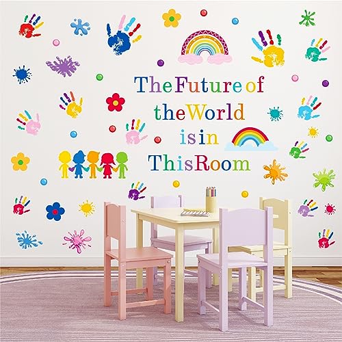 AOWDIAO Inspirational Kids Classroom Wall Decals – The Future of the World Is in This Room Quote – Peel and Stick Vinyl Sticker for School, Nursery and Playroom Decor - style: Inspirational Quote