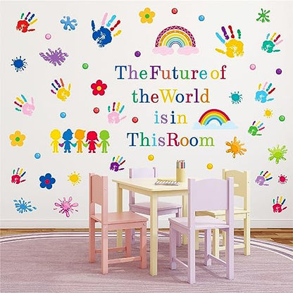 AOWDIAO Inspirational Kids Classroom Wall Decals – The Future of the World Is in This Room Quote – Peel and Stick Vinyl Sticker for School, Nursery and Playroom Decor - style: Inspirational Quote