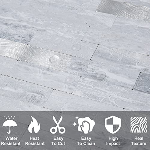 DICOFUN 10-Sheets Peel and Stick Backsplash Wall Tile, Faxu Stone PVC Mixed Metal Kitchen Backsplash Peel and Stick in Light Grey - color: Light Grey and Metal Silver, size: 10 Sheets, 12’’x12’’x0.12’’