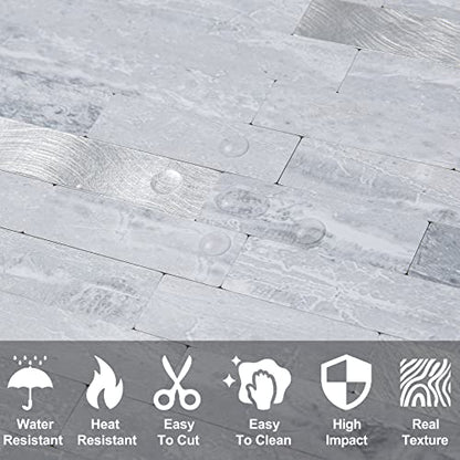 DICOFUN 10-Sheets Peel and Stick Backsplash Wall Tile, Faxu Stone PVC Mixed Metal Kitchen Backsplash Peel and Stick in Light Grey - color: Light Grey and Metal Silver, size: 10 Sheets, 12’’x12’’x0.12’’