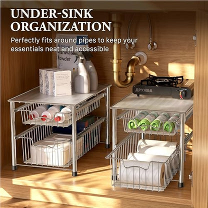Simple Houseware Stackable 2 Tier Sliding Basket Organizer Drawer, Chrome - color: Chrome, size: 2-tier