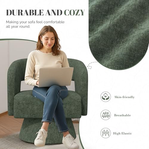 Luxanimarion Swivel Barrel Accent Chair,Oversized Chenille Upholstered Round Swivel Chair,Modern Luxury 360 Degree Living Room Vanity Chair for Bedroom Office,Green Chenille,1PCS - color: Green-chenille, size: Set of 1
