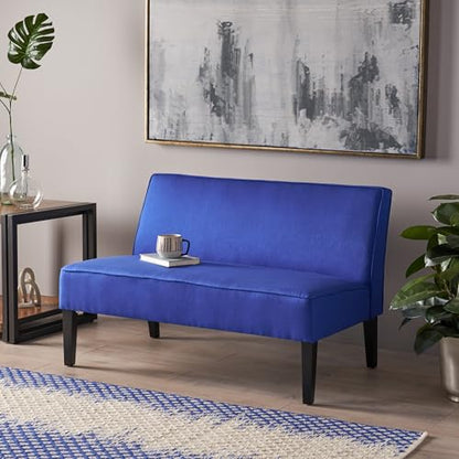 50" Small Loveseat Sofa, Comfy Mini Fabric Sofa Couch for Small Spaces, 2 Seater Armless Sofa with Solid Wood Legs for Living Room, Dorm, Office, Bedroom (Navy Blue) - color: Navy Blue