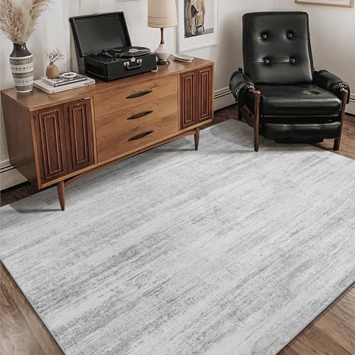 Washable Rug 4x6.5 Area Rugs Low Pile Non Slip Modern | Machine Washable Small Throw Carpet for Bedroom Living Room Office Playroom Floor Indoor Neutral Grey - color: Grey, size: 4' x 6'6" (Rectangular)
