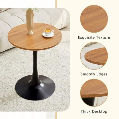 23.6" Round Dining Table, Mid-Century Modern Tulip Table with Thickened Tabletop & Metal Pedestal, Circle Bistro Table for Kitchen, Small Places, Apartments, Cafe - color: Wood, size: 23.6" dining table
