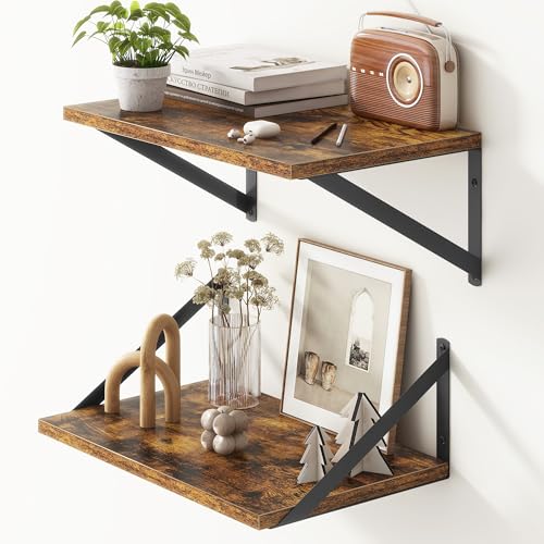 10 Inch Deep Floating Shelves, Floating Shelf 16 Inch Long, 16"W x 10"D Wall Shelves Set of 2, Deep Shelf for Books, Wide Floating Shelves for Bahtoom, Living Room, Kitchen, Rustic Brown - color: Rustic Brown, size: 16"W x10"D