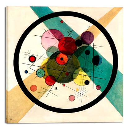 Wieco Art Circles in a Circle 1923 Canvas Print, Wassily Kandinsky Classic Abstract Wall Art, 32x32 Inch Stretched Decor for Living Room Home - size: 32"L x 32"W