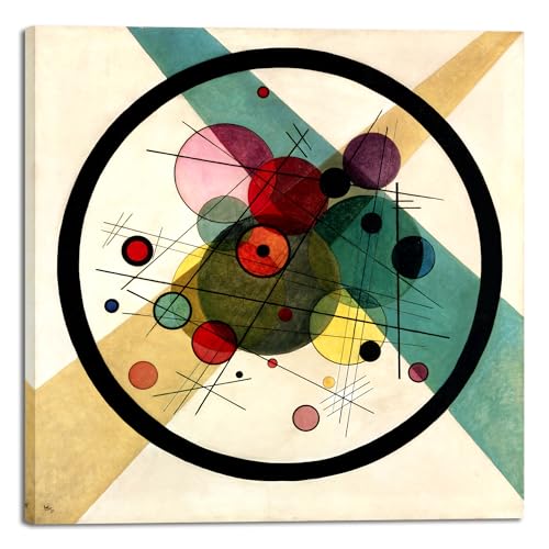 Wieco Art Circles in a Circle 1923 Canvas Print, Wassily Kandinsky Classic Abstract Wall Art, 32x32 Inch Stretched Decor for Living Room Home - size: 32"L x 32"W