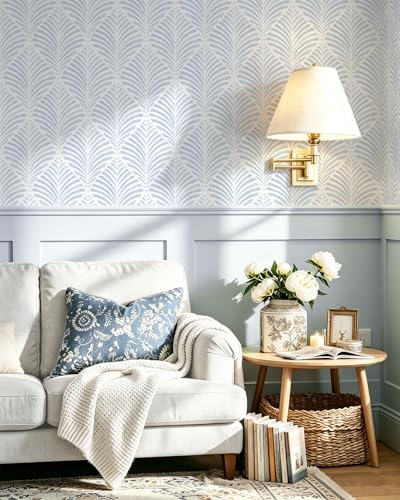 Safiyya Peel and Stick Wallpaper Boho Contact Paper 17.3"x196" Blue Geometric Modern Wall Paper Self Adhesive Removable Wallpaper for Bedroom Vinyl Rolls - color: Blue and White, size: 17.3" x 196"