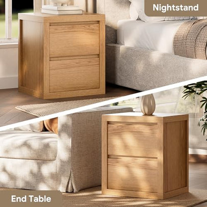 Nightstand with 2 Drawers, Modern Bedside Table with Handless Design, Wood End Table with Thickened Design, Night Stand for Bedroom, Oak - color: Oak