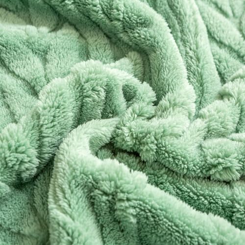 YUSOKI Sherpa Fleece Queen Size Blanket, Sage Green, 90"x90" | 3D Stylish Design,320GSM, Non-Shedding, Lightweight for All Season Use, stays fluffy after repeated washes, Perfect Gifts - color: Sage Green-(without Pillows), size: Queen (90" x 90")