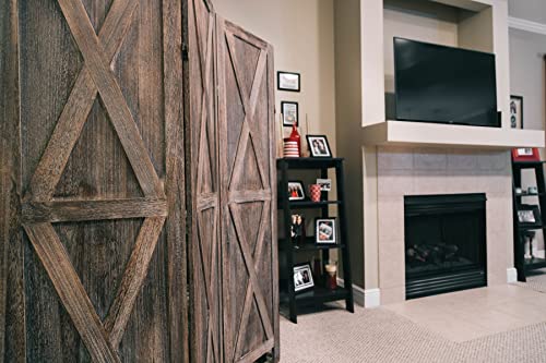 Premium Home 6-Panel Room Divider – Rustic Brown Barn Door, X Pattern Folding Privacy Screen, Partition Wall - color: Barnwood Brown - X Pattern - 6 Panel