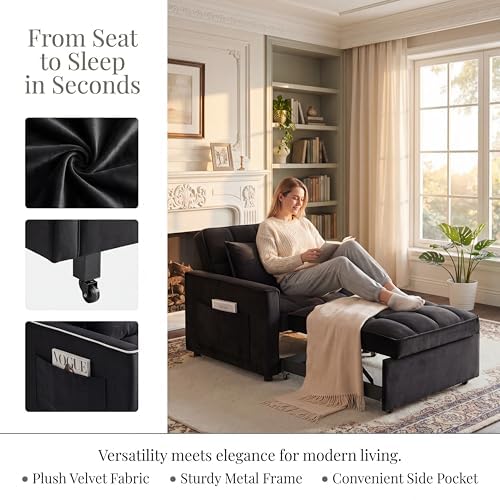 Sleeper Chair with Pull Out Bed, 3 In1 Convertible Chair Bed, Black | Adjustable Backrest with Multiple Reclining Positions, Soft Cushioning, Handy Side Pocket, Perfect for Everyday Lounging - color: W-black-m2