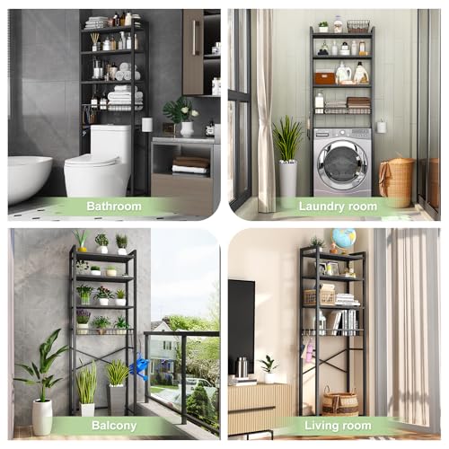 Kalrin Over-The-Toilet Storage Rack, 4-Tier Bathroom Organizer Shelf Over Toilet with Adjustable Shelf and Basket, Freestanding Space Saver Bathroom Shelves Above Toilet for Room (Pure Black) - color: Pure Black