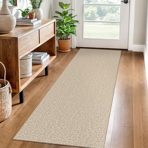 Washable Runner Rug 2x6 Ft Non Slip Runners for Hallways Cotton Rubber Backed Kitchen Runner Braided Indoor Floor Carpet Runners for Entryway, Hallway, Kitchen, Bedroom, Send/Beige | Washable Braided Runner Carpet, Non Slip Rubber Dot Backed, For Hallway,