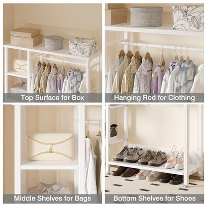 VECELO Open Garment Clothing Rack, Free-Standing Heavy Duty Storage Closet with 5 Shelves and Hanging Rod for Small Spaces, Max Load 350LBS, White - color: White