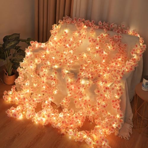 Cherry Blossom Lights，190 LED 5.5X 6.2ft Curtain Lights for Bedroom | Warm White Curtain String Lights with Remote and Timer, 8 Modes, USB Powered for Room Wall Party Xmas Decor