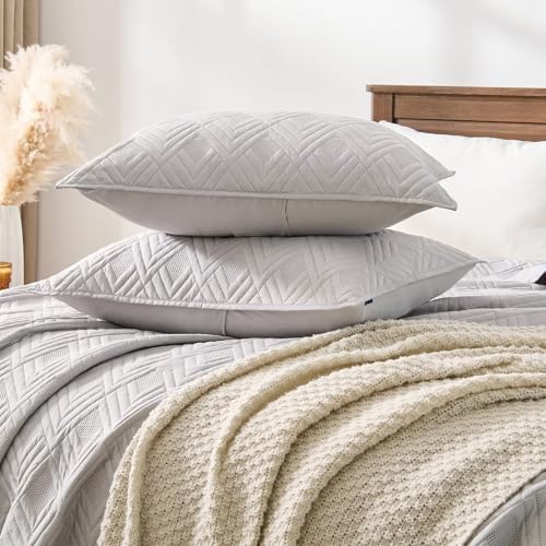 EMME Quilts Queen Size Bedding Sets, Light Grey Bedspread Soft Lightweight Pre-Washed Quilt, 3 Piece Cozy Reversible Microfiber Ultrasonic Coverlet with Pillow Sham (Diamond Pattern,90"x90") - color: 07-light Grey (Diamond), size: Full/Queen(90" x 90")