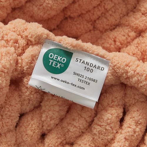 WESHIONGOO Chunky Knit Blanket Throw for Couch Bed 40"*40" Peach Fuzz | 100% Handmade Knitted Throw Blanket Fluffy Soft Blanket with Jumbo Chenille Yarn Thick - color: Peach Fuzz, size: 40"x40"(Small Size Throw)
