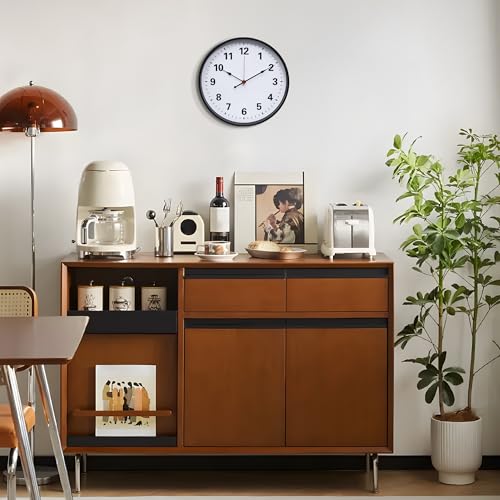 LEIKE Metal Wall Clock 12IN Black, Retro Silent Quartz Battery Operated, Decorative for Patio, Kitchen, Living Room, Bedroom, Pool - size: 12in