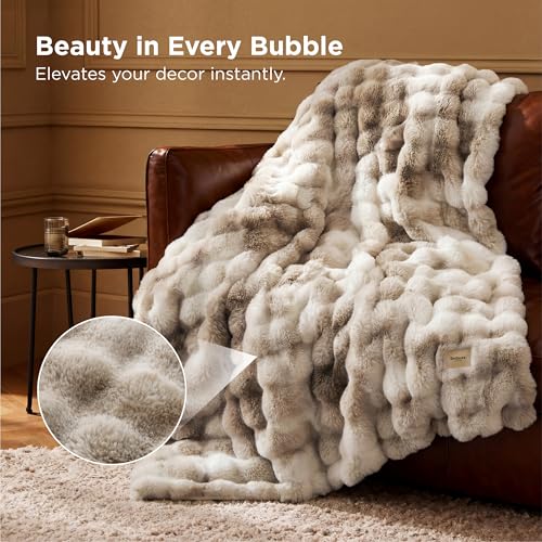 Bedsure Soft Fluffy Faux Fur Throw Blanket for Couch Cozy Gifts for Women, Fuzzy Fleece Bubble Blanket for Sofa Chair, Tie Dye Taupe Cloud Throw Coloring Bed Cover, Brown Thick Warm Plush Fall Bedding - color: Tie-dye Taupe, size: Throw(50" X 60")